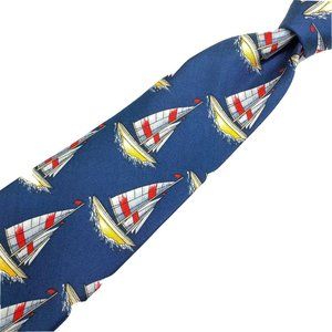 BROOKS BROTHERS Blue Tie Large Yachts All Over Print Silk Classic Made in USA